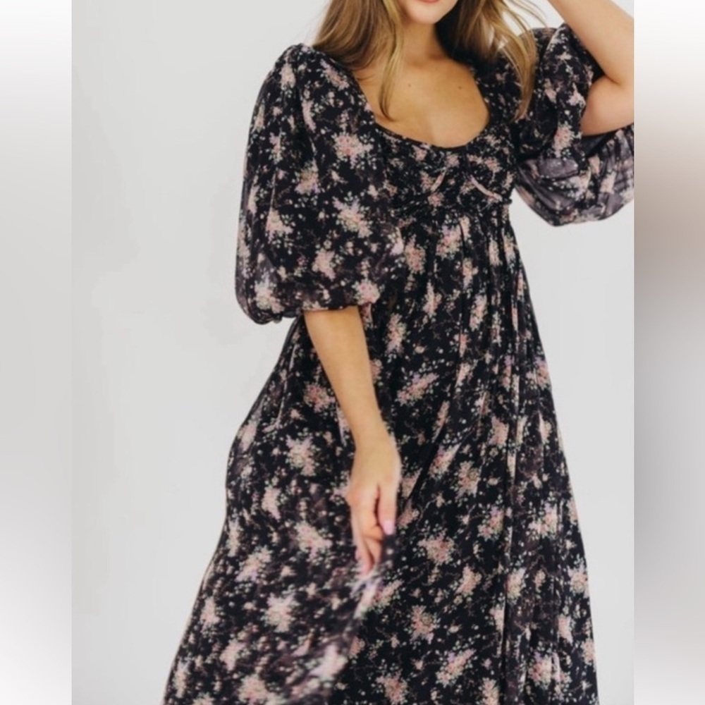Worth Collection Harlow Maxi Dress in Black Floral Bump Friendly Size Small NWT